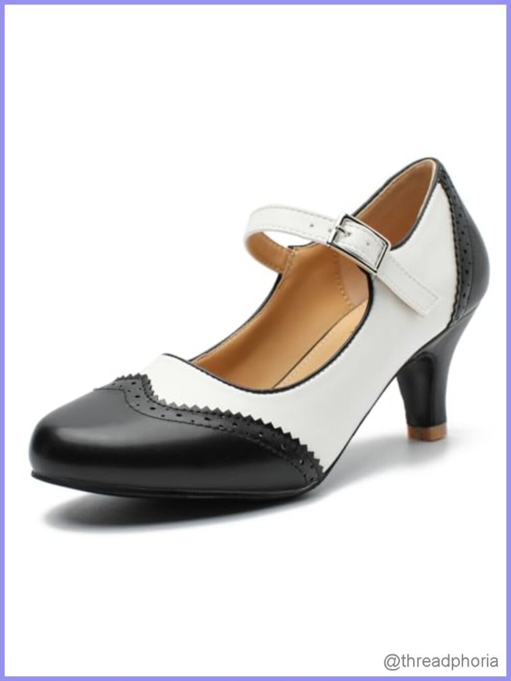Women's Mary Jane Double-Tone Oxford Pumps Low Kitten Heels Retro Ankle Strap